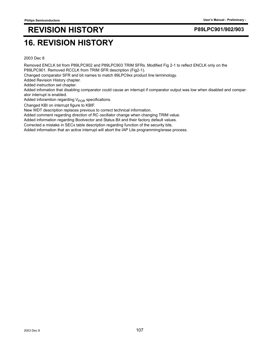 Revision history | Philips P89LPC903 User Manual | Page 107 / 114