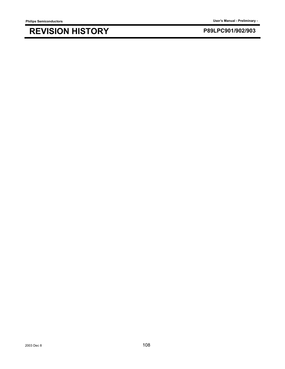 Revision history | Philips P89LPC903 User Manual | Page 108 / 114