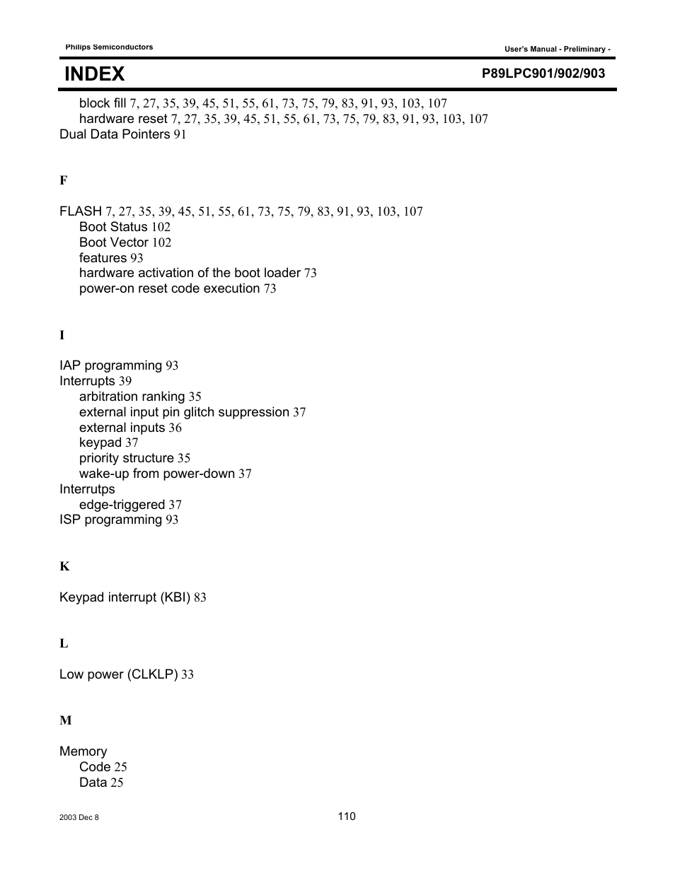 Index | Philips P89LPC903 User Manual | Page 110 / 114