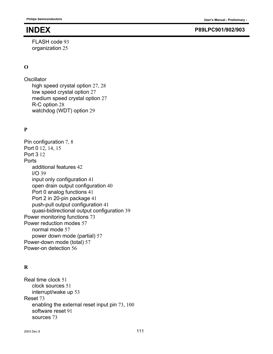 Index | Philips P89LPC903 User Manual | Page 111 / 114