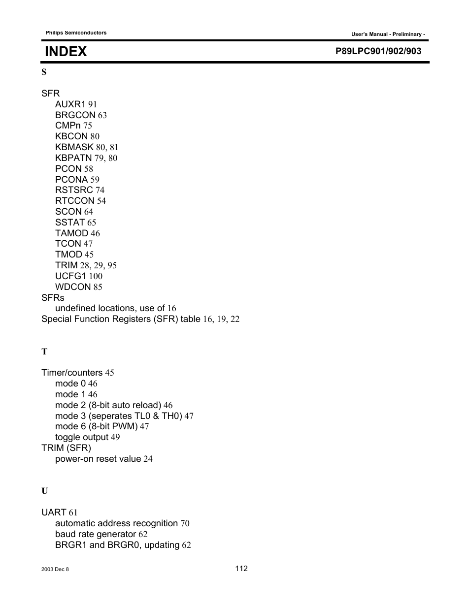 Index | Philips P89LPC903 User Manual | Page 112 / 114