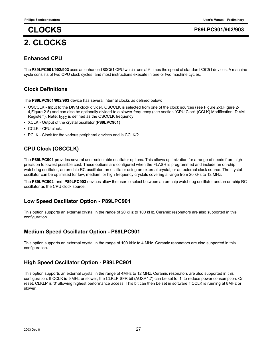 Clocks | Philips P89LPC903 User Manual | Page 27 / 114