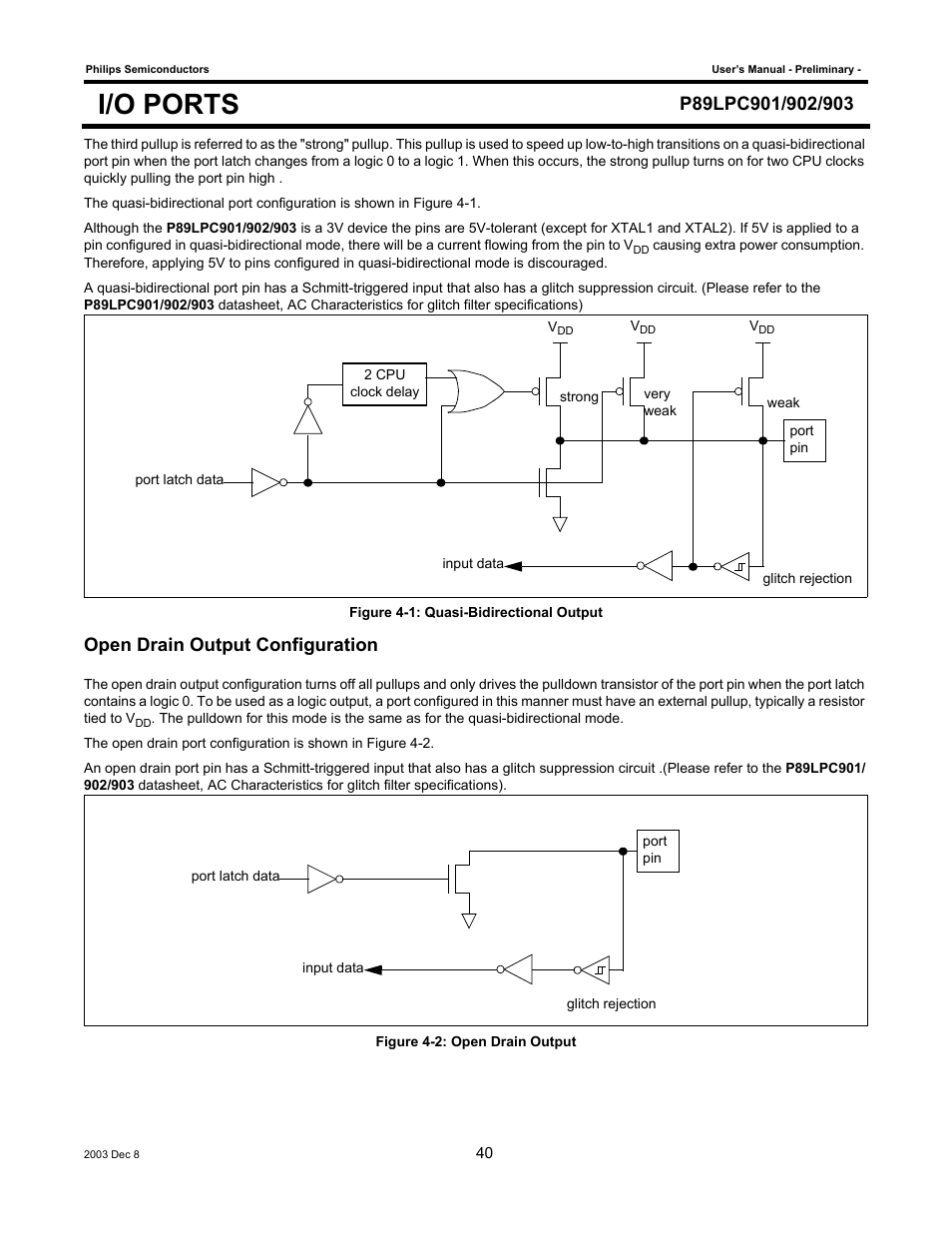 I/o ports, Open drain output configuration | Philips P89LPC903 User Manual | Page 40 / 114