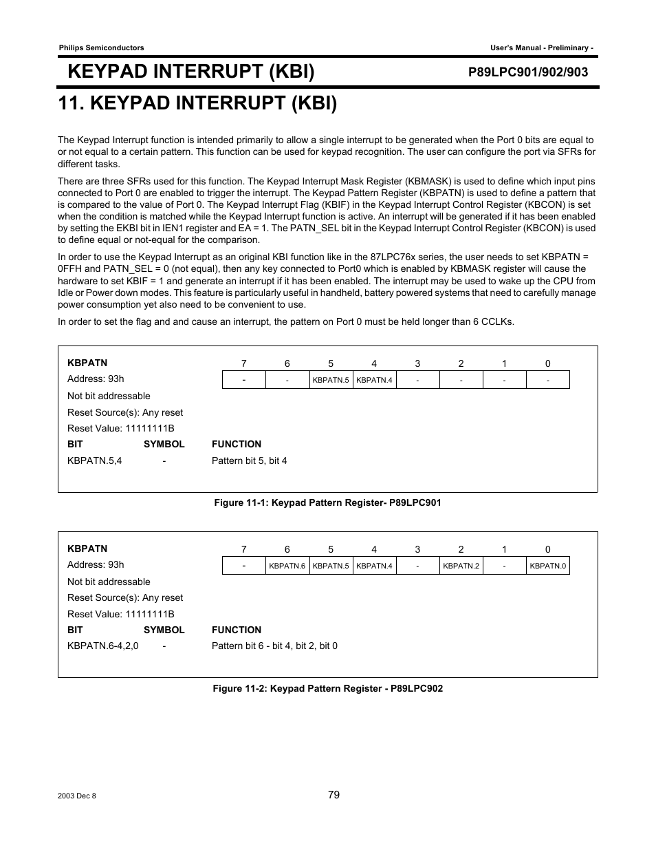 Keypad interrupt (kbi) | Philips P89LPC903 User Manual | Page 79 / 114