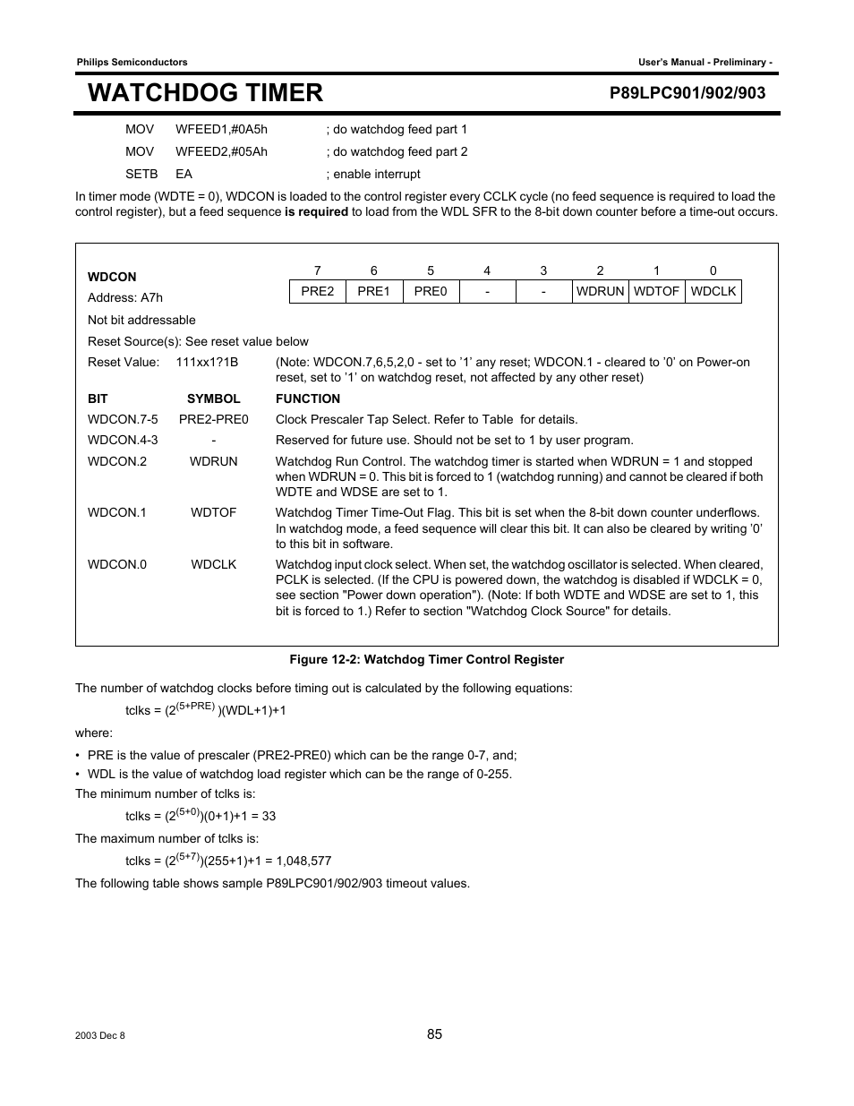 Watchdog timer | Philips P89LPC903 User Manual | Page 85 / 114