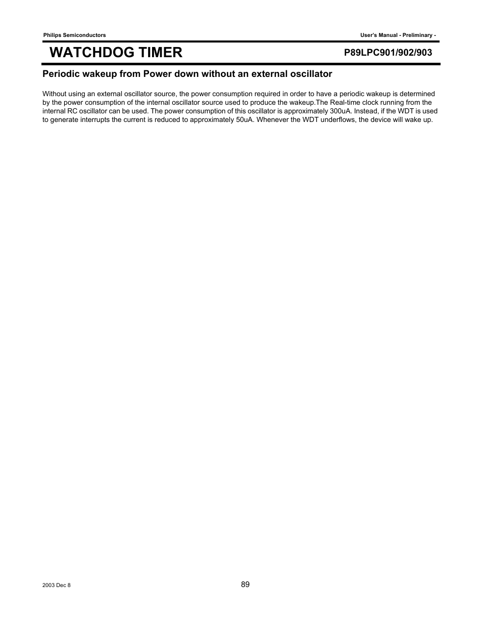 Watchdog timer | Philips P89LPC903 User Manual | Page 89 / 114