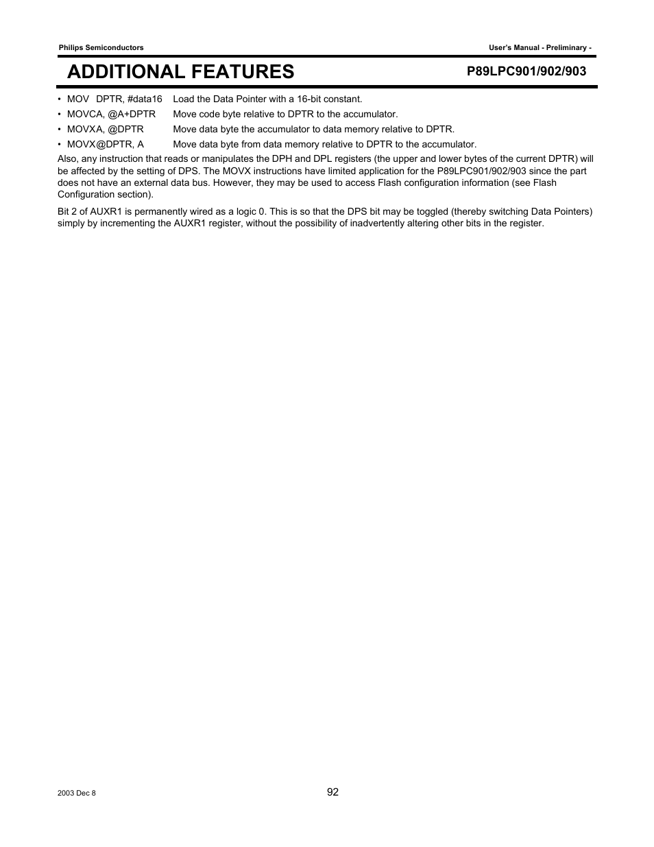 Additional features | Philips P89LPC903 User Manual | Page 92 / 114