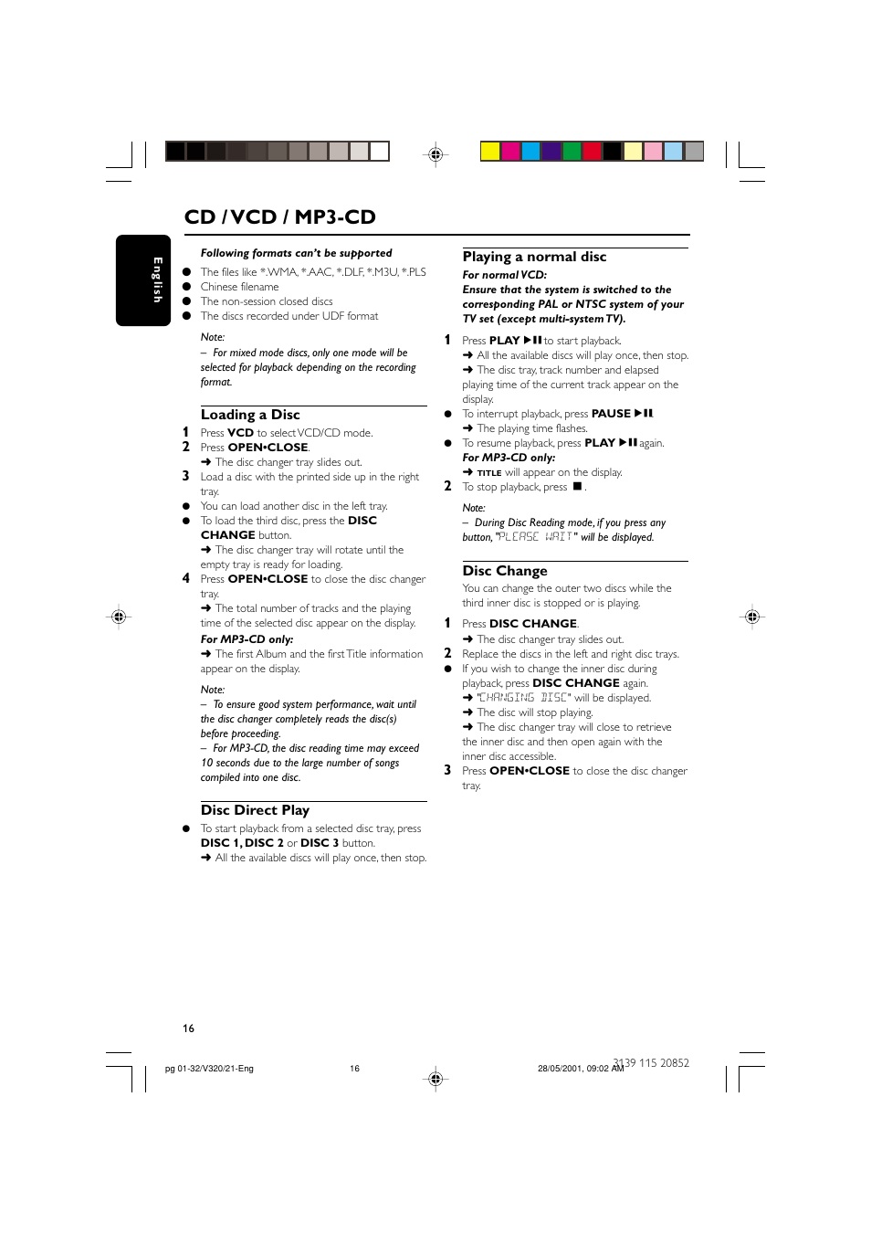 Cd / vcd / mp3-cd | Philips FW-V320/21 User Manual | Page 16 / 32