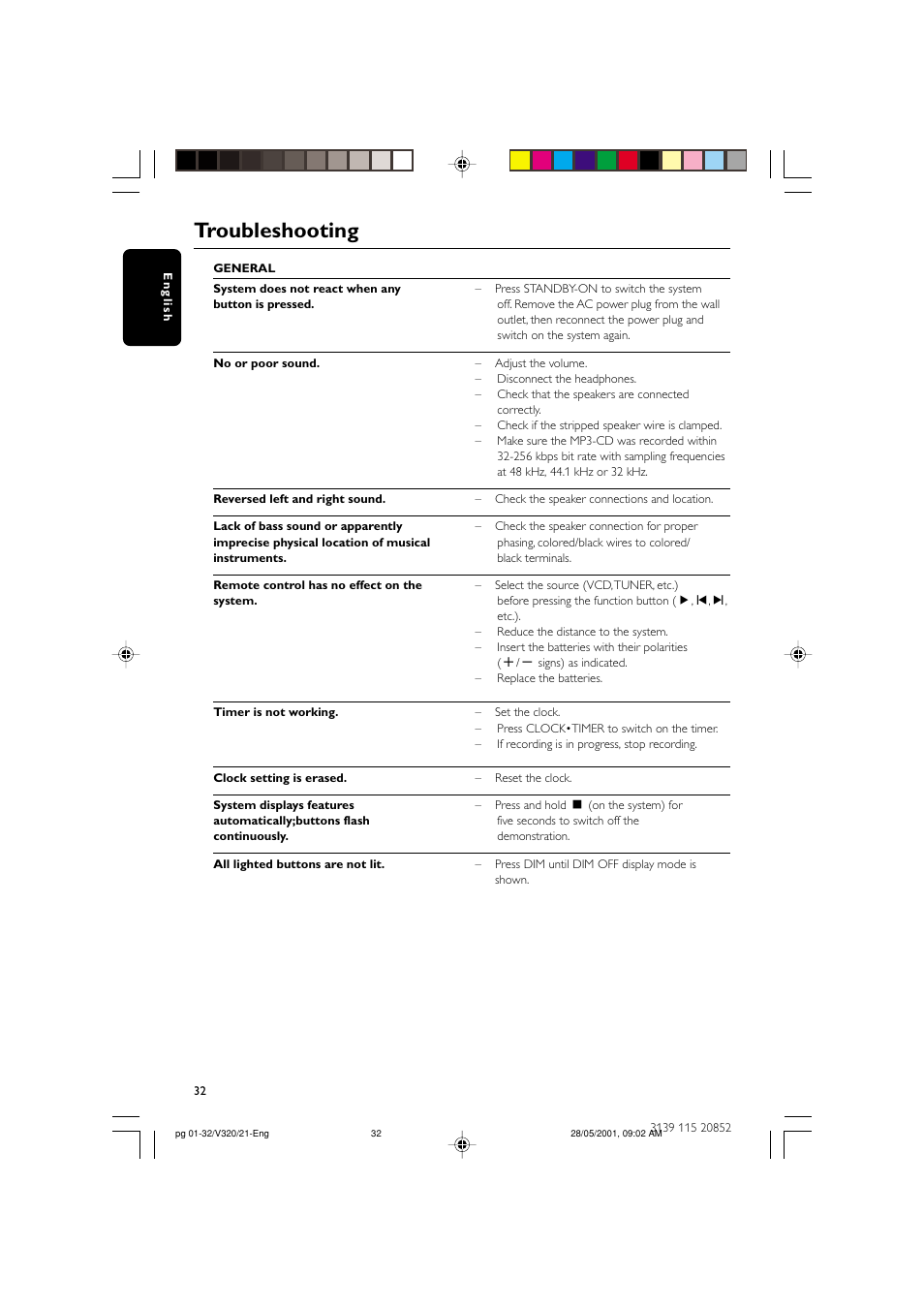 Troubleshooting | Philips FW-V320/21 User Manual | Page 32 / 32