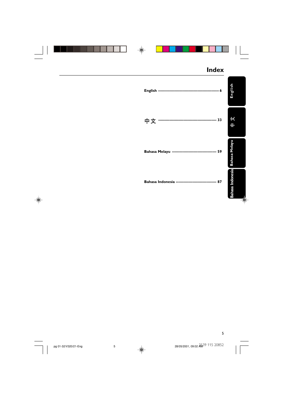 Index | Philips FW-V320/21 User Manual | Page 5 / 32