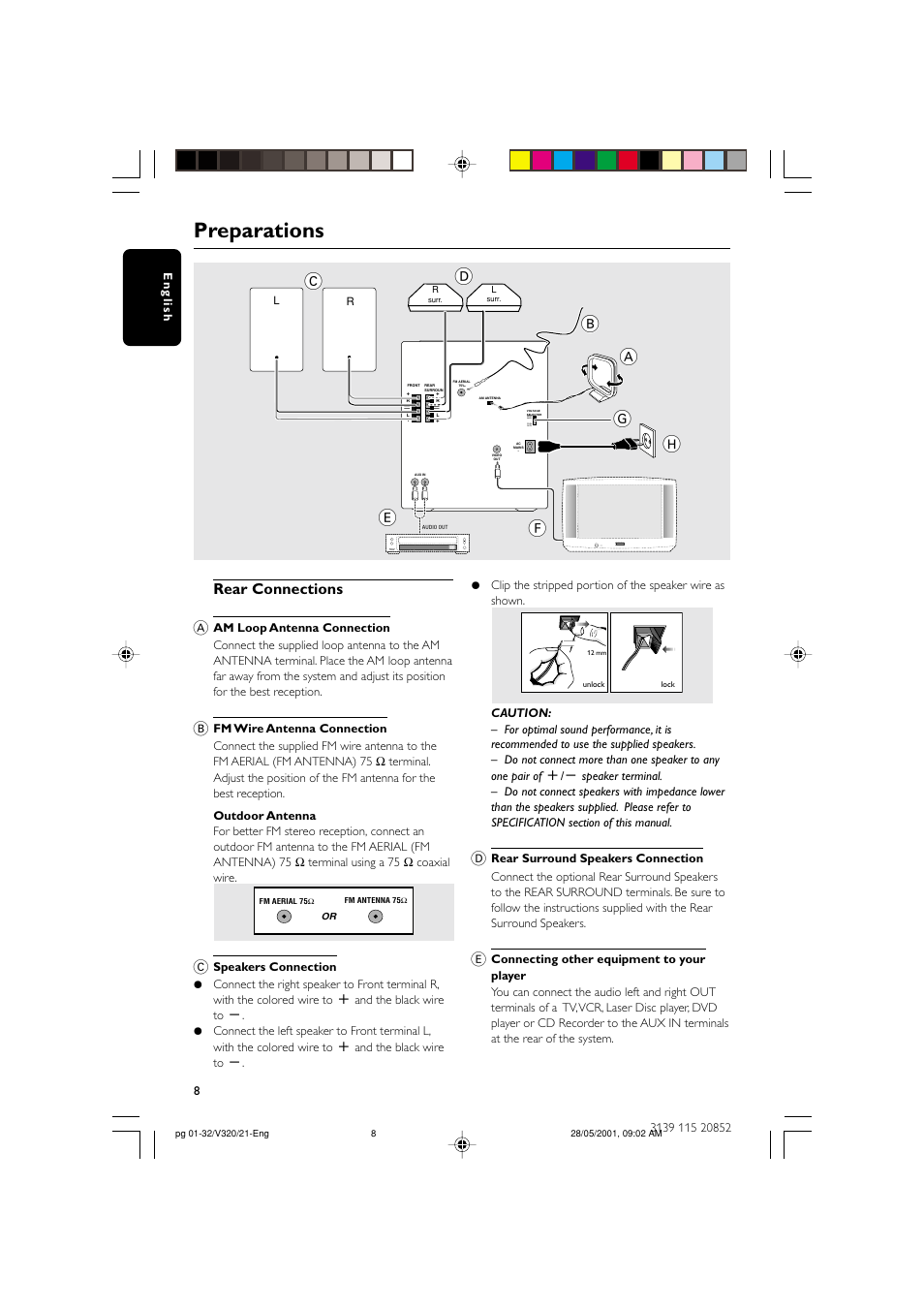 Preparations, Rear connections a | Philips FW-V320/21 User Manual | Page 8 / 32