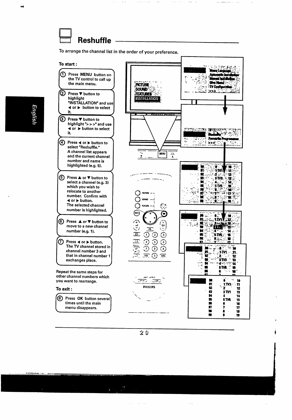 Reshuffle, To start, To exit | Philips 48PP9103/05 User Manual | Page 41 / 100