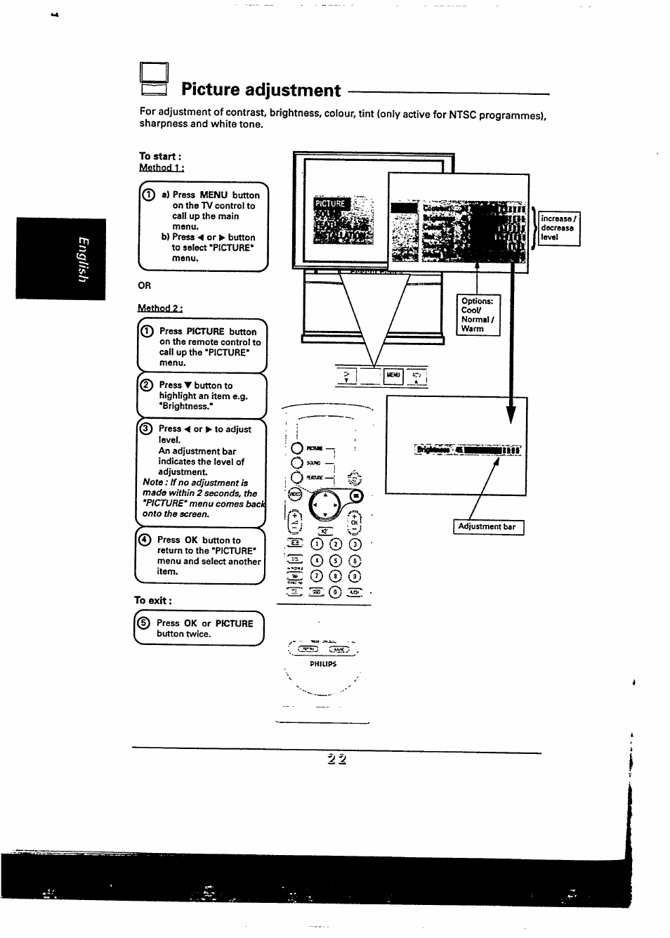 Picture adjustment, Mgthod.2, To exit | Philips 48PP9103/05 User Manual | Page 45 / 100