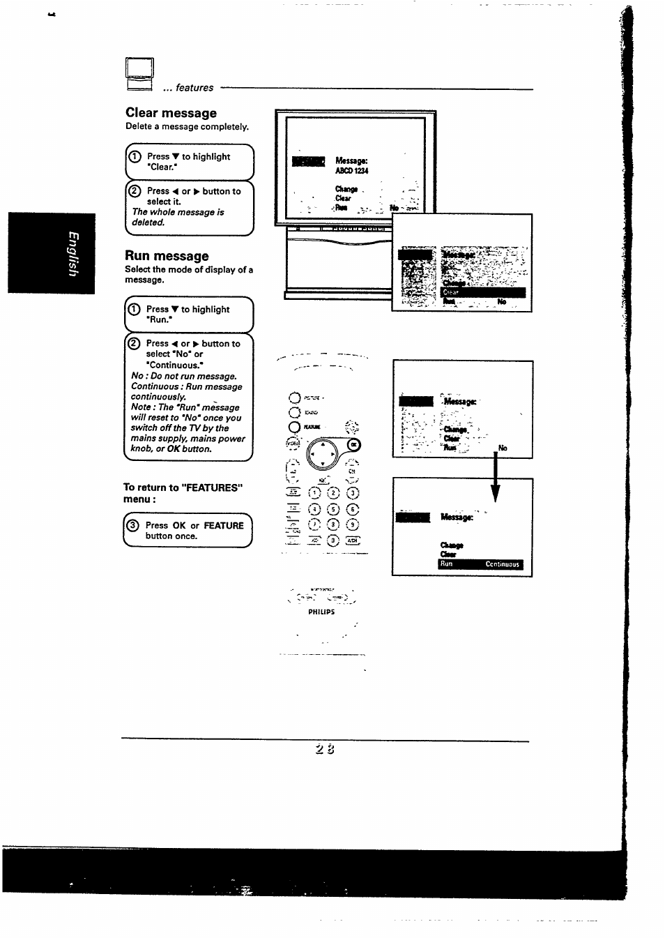 To return to "features" menu | Philips 48PP9103/05 User Manual | Page 57 / 100