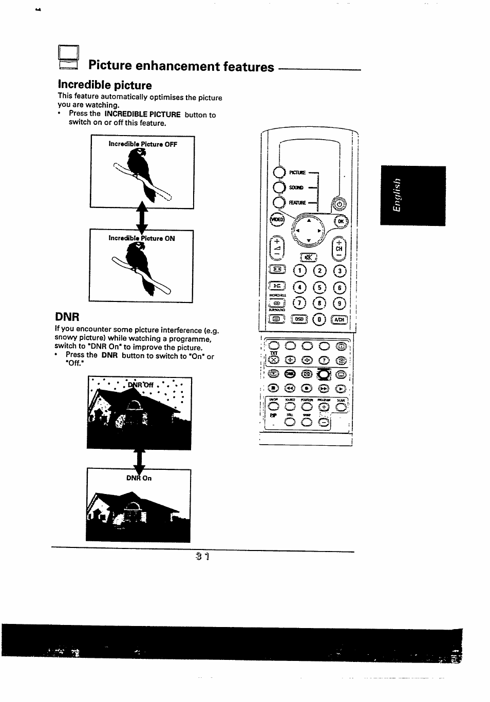 Picture enhancement features, Incredible picture, Incredible picture dnr | Philips 48PP9103/05 User Manual | Page 63 / 100