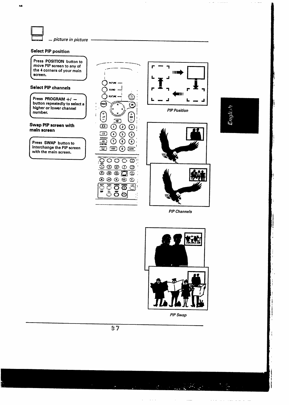 Select pip position, Select pip channels, Swap pip screen with main screen | S0 0, Ö o ö r, O o o, O 0 © i | Philips 48PP9103/05 User Manual | Page 75 / 100