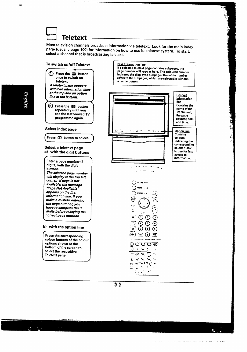 Teletext, To switch on/off teletext, B) with the option line | Philips 48PP9103/05 User Manual | Page 77 / 100