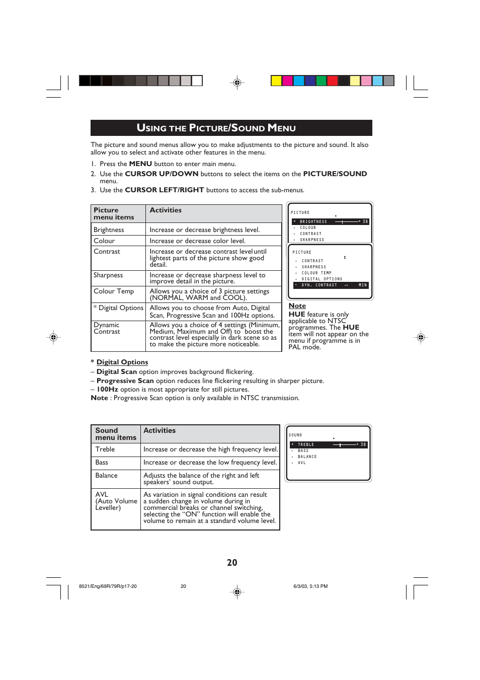Sing the, Icture, Ound | Philips 32PW8521 User Manual | Page 20 / 35