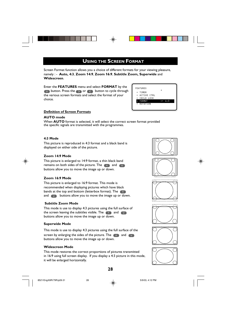 Sing the, Creen, Ormat | Philips 32PW8521 User Manual | Page 28 / 35