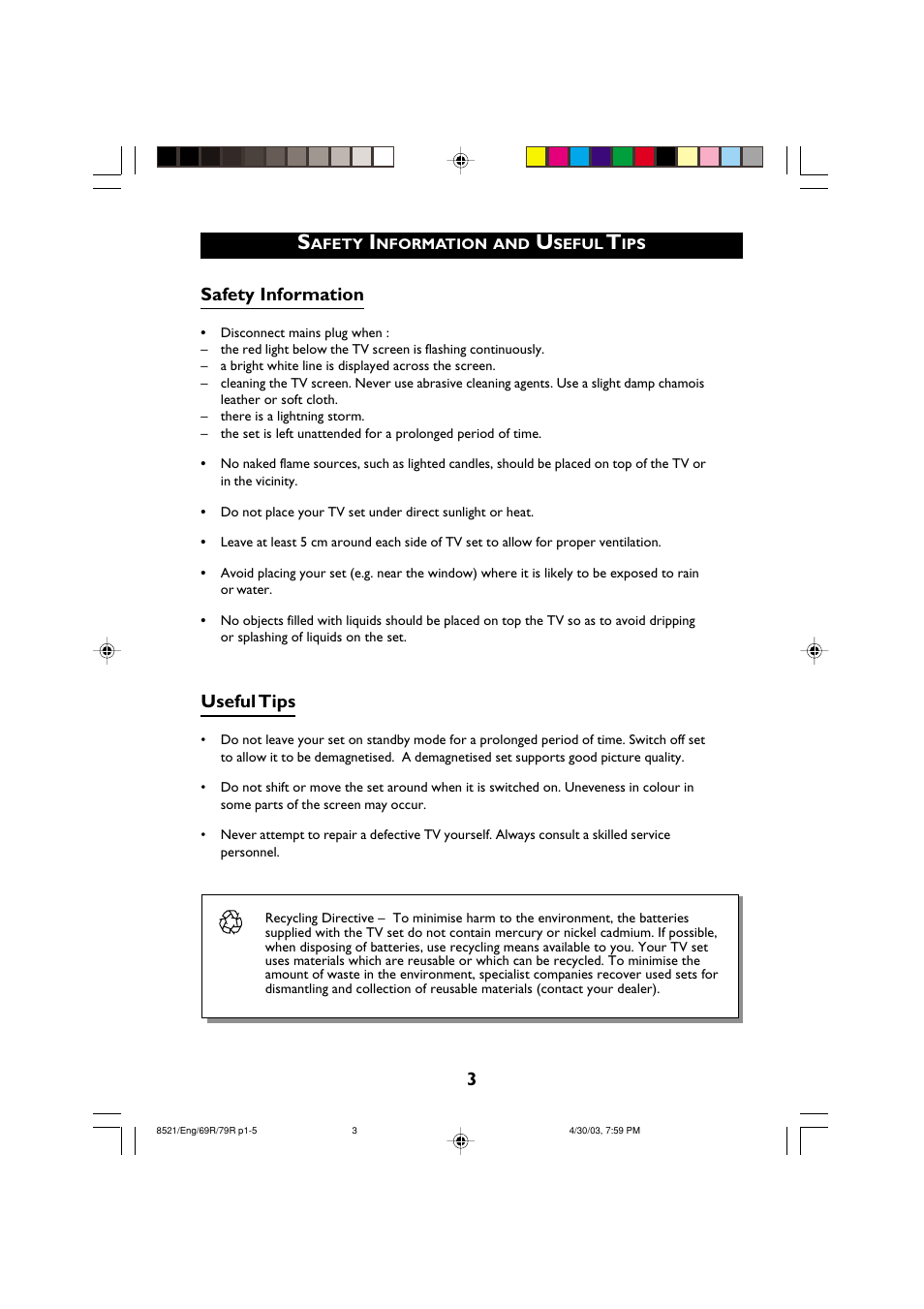 Safety information, Useful tips | Philips 32PW8521 User Manual | Page 3 / 35