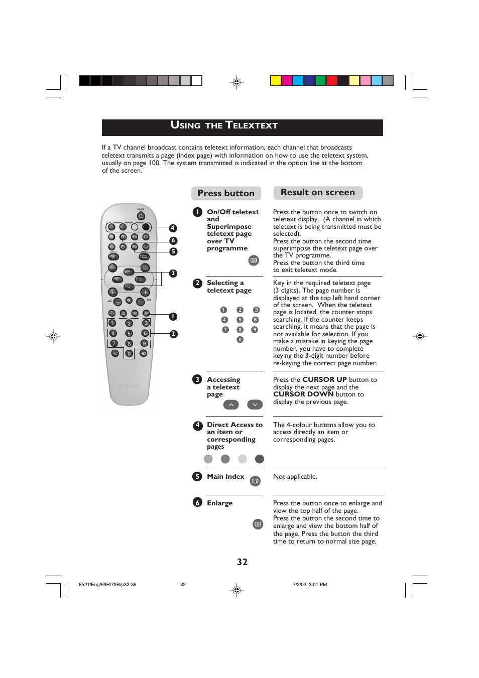 32 press button result on screen | Philips 32PW8521 User Manual | Page 32 / 35
