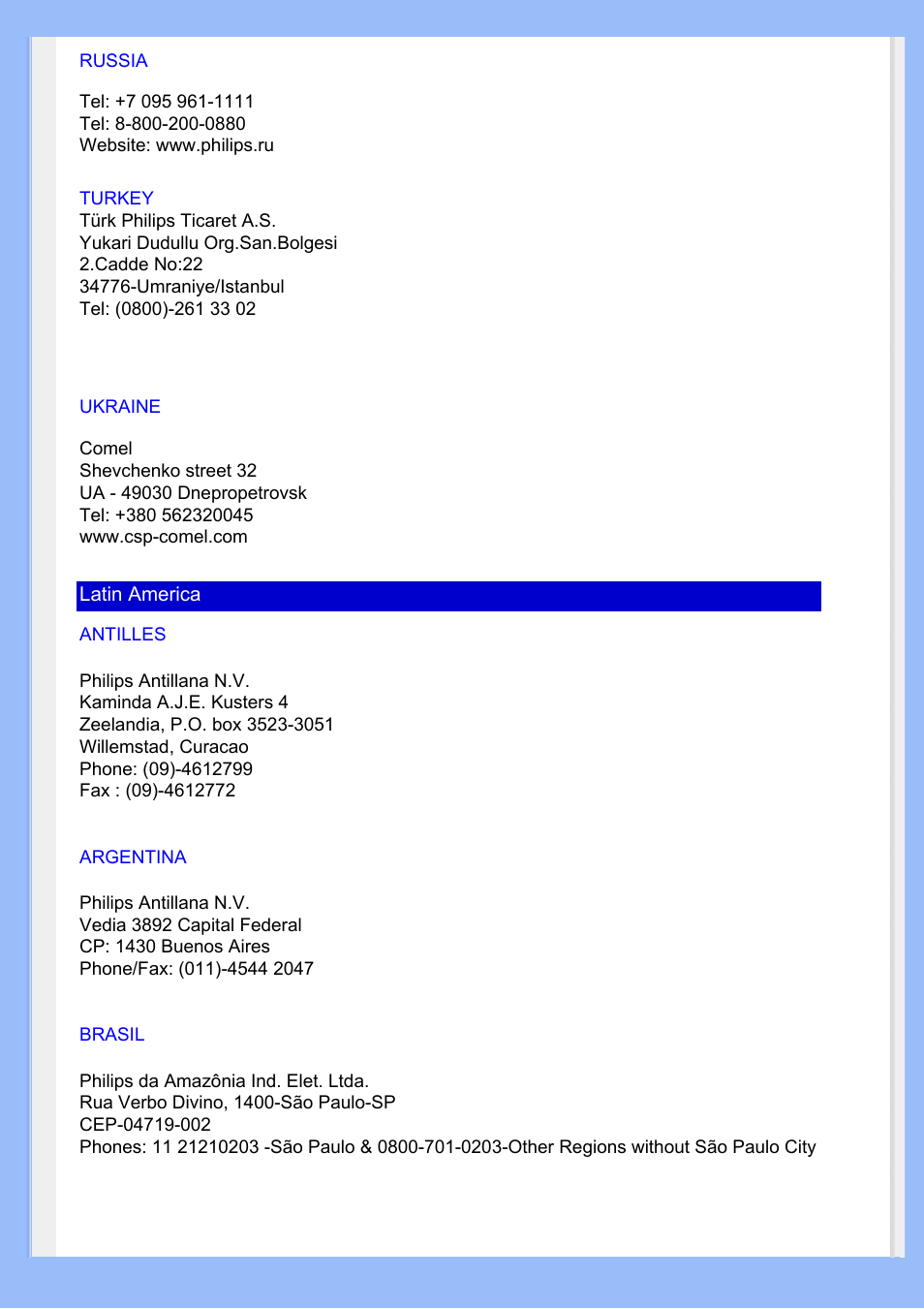 Antilles, Argentina, Brasil | Philips 220VW8 User Manual | Page 65 / 86