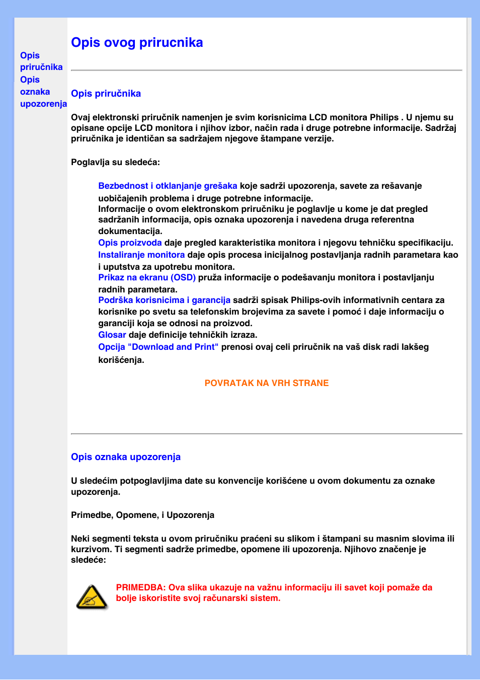 Opis ovog prirucnika | Philips 200WS8 User Manual | Page 25 / 89