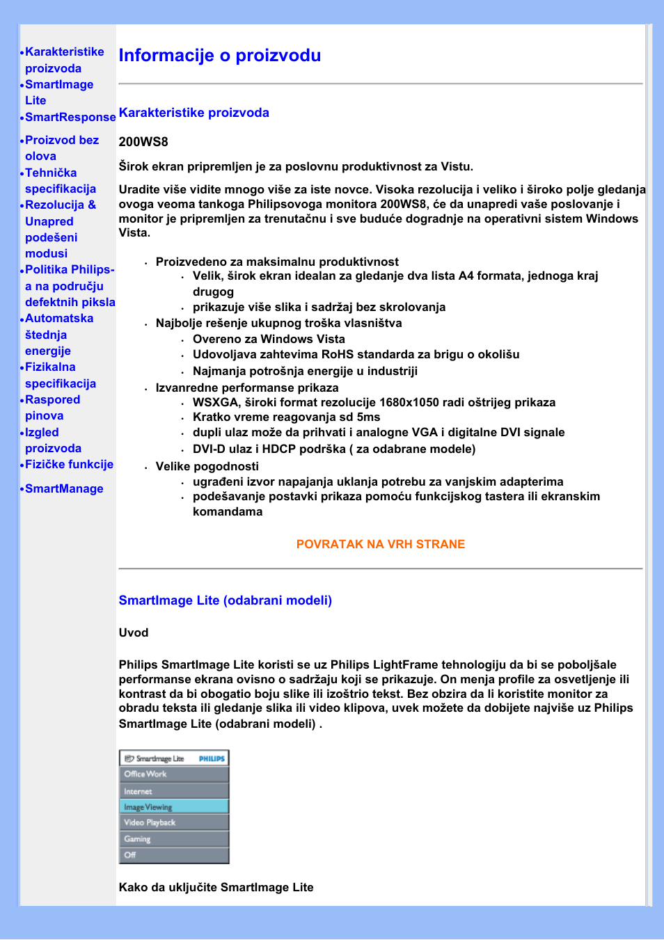 Informacije o proizvodu, Opis proizvoda | Philips 200WS8 User Manual | Page 27 / 89