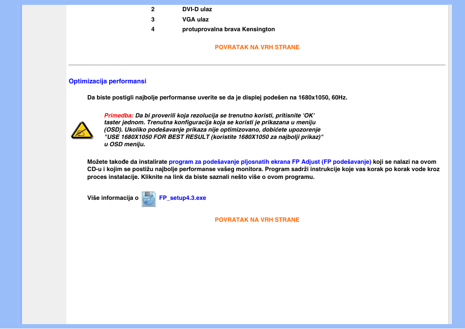 Optimizacija performansi | Philips 200WS8 User Manual | Page 45 / 89