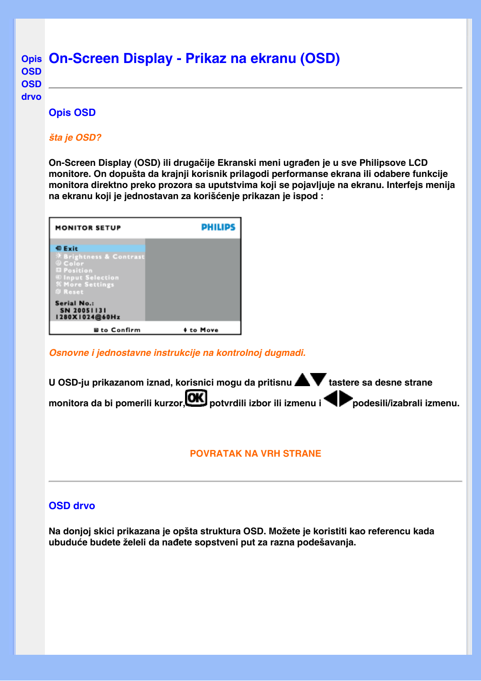 On-screen display - prikaz na ekranu (osd), Prikaz na ekranu (osd) | Philips 200WS8 User Manual | Page 54 / 89