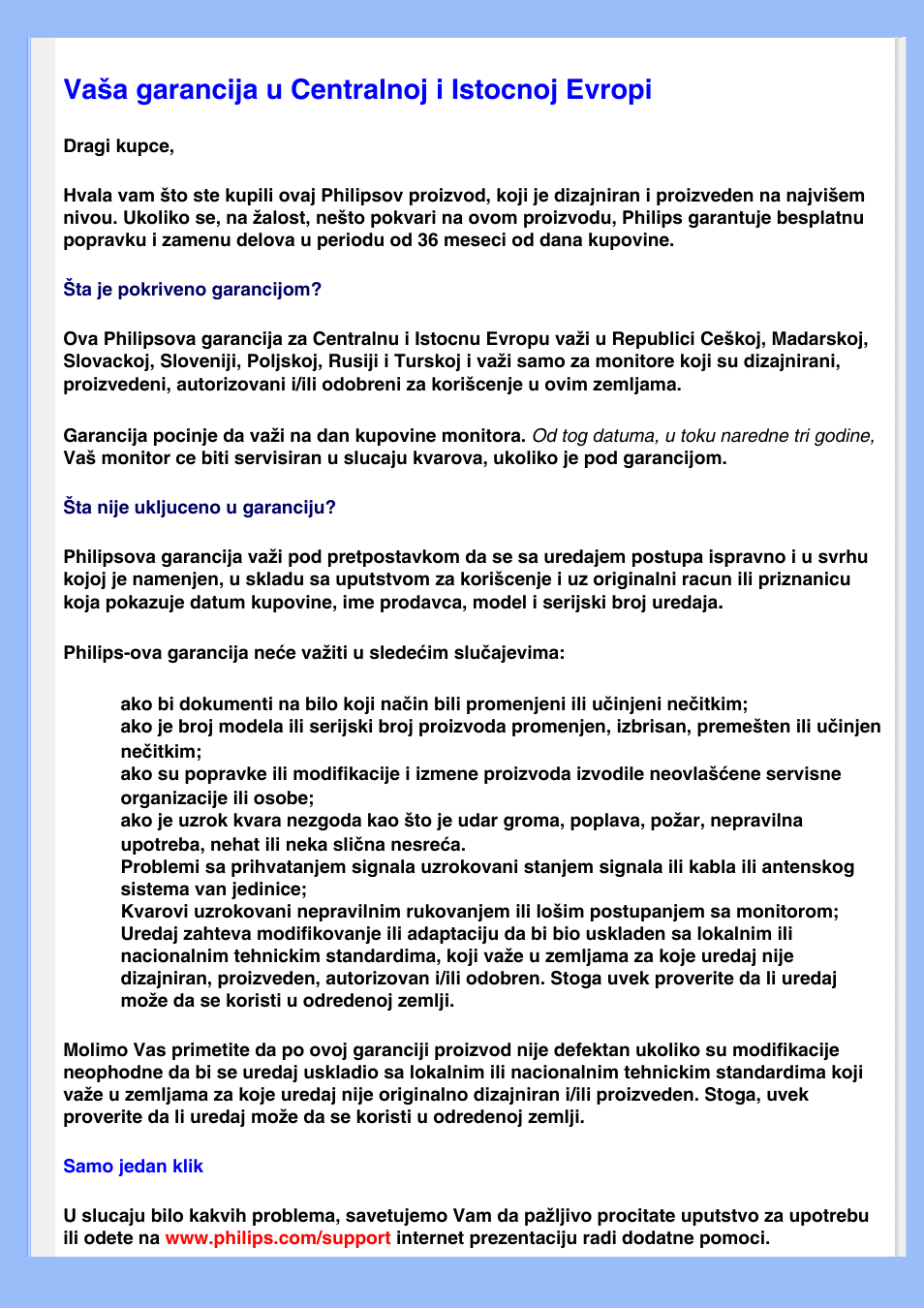 Međunarodna garancija, Češka republika, Mađarska | Poljska, Rusija, Slovačka, Slovenija, Turska, Vaša garancija u centralnoj i istocnoj evropi | Philips 200WS8 User Manual | Page 63 / 89