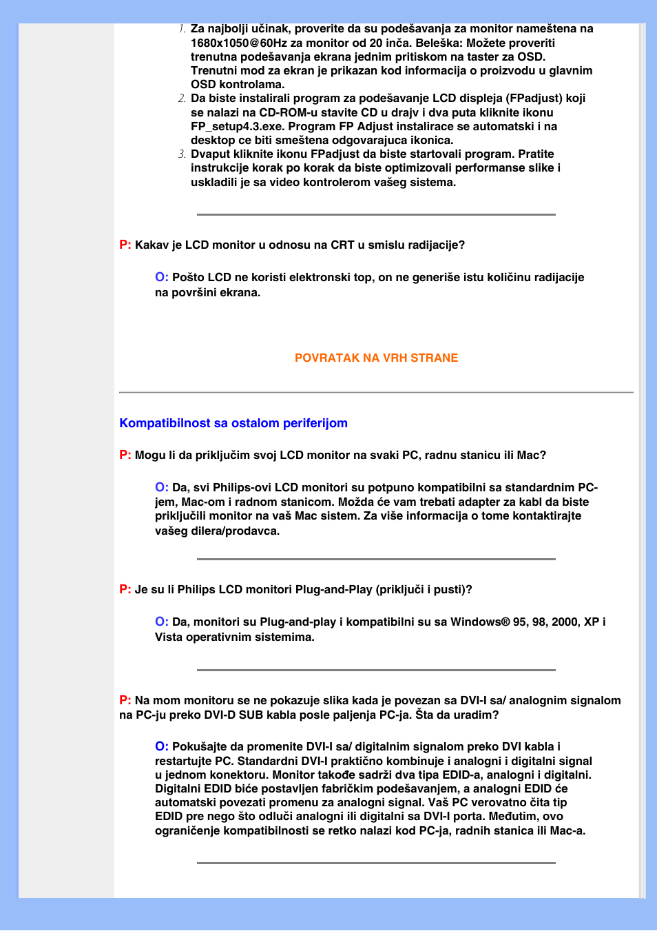 Kompatibilnost, Sa ostalom periferijom | Philips 200WS8 User Manual | Page 8 / 89