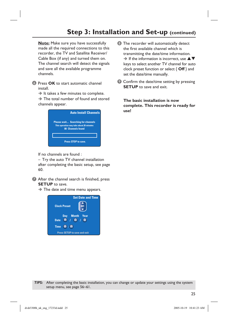 Step 3: installation and set-up, Continued) | Philips DVDR3300H User Manual | Page 25 / 73