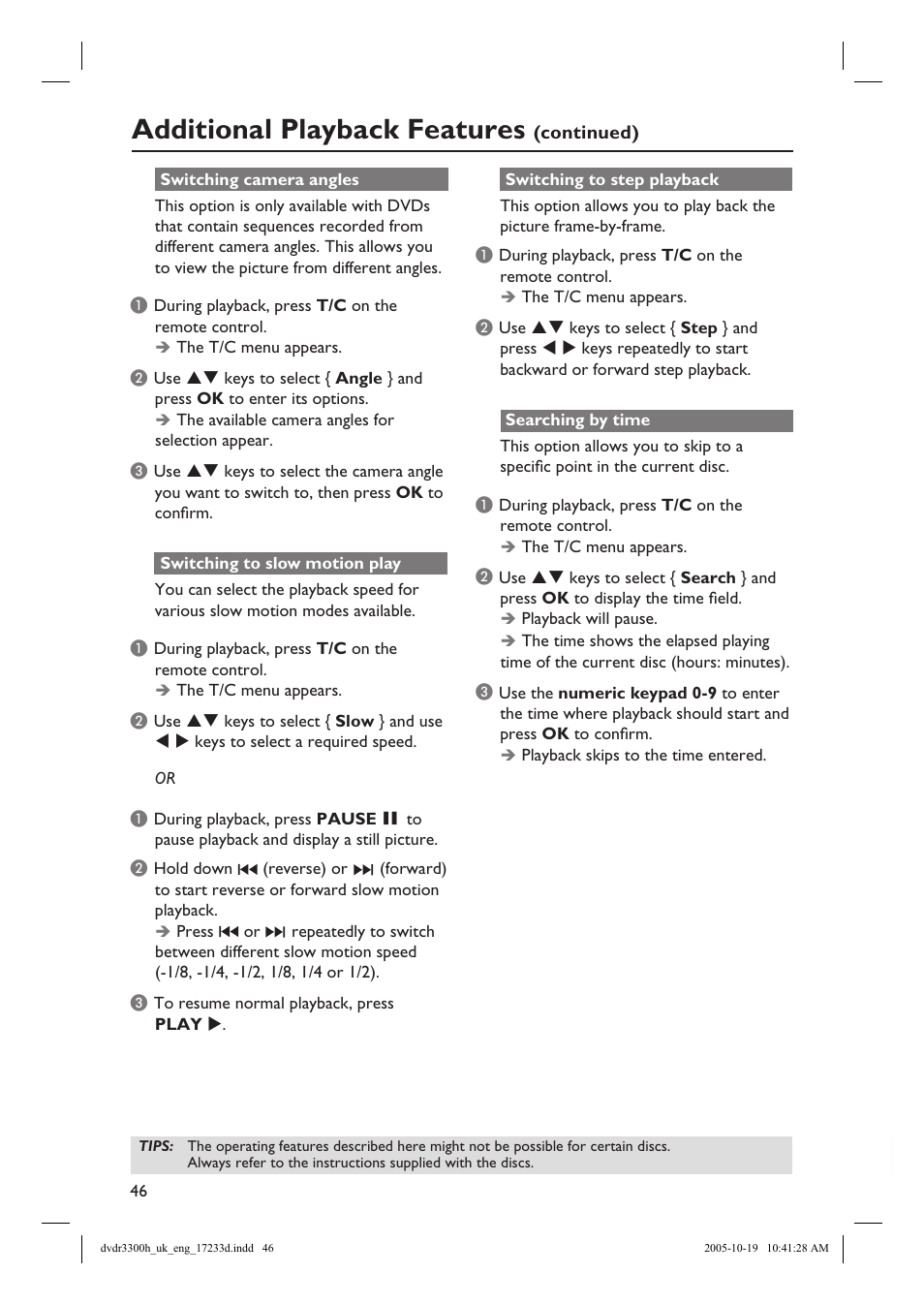 Additional playback features | Philips DVDR3300H User Manual | Page 46 / 73