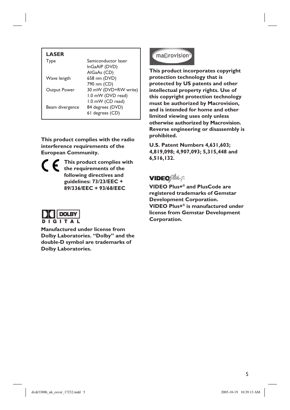 Philips DVDR3300H User Manual | Page 5 / 73