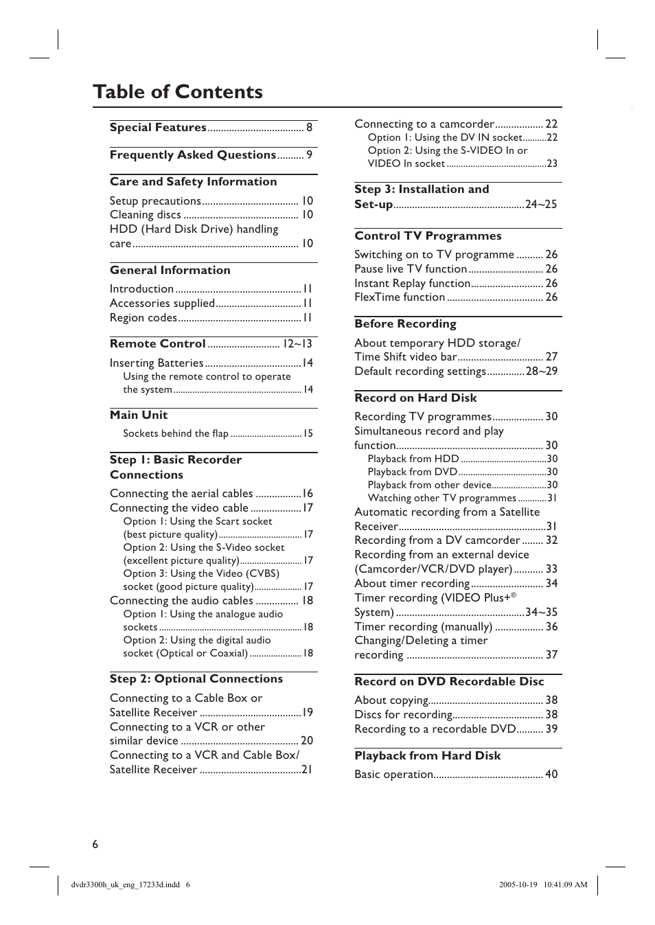 Philips DVDR3300H User Manual | Page 6 / 73