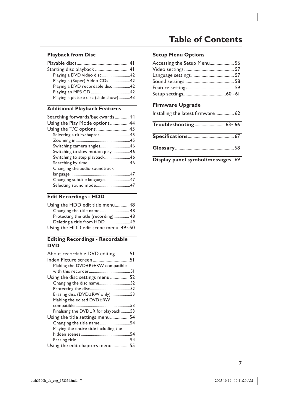 Philips DVDR3300H User Manual | Page 7 / 73
