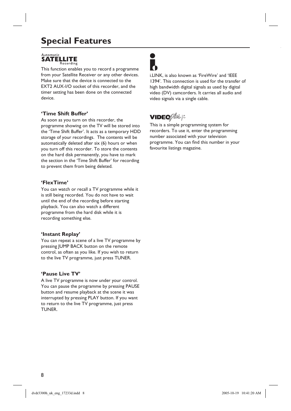 Special features | Philips DVDR3300H User Manual | Page 8 / 73