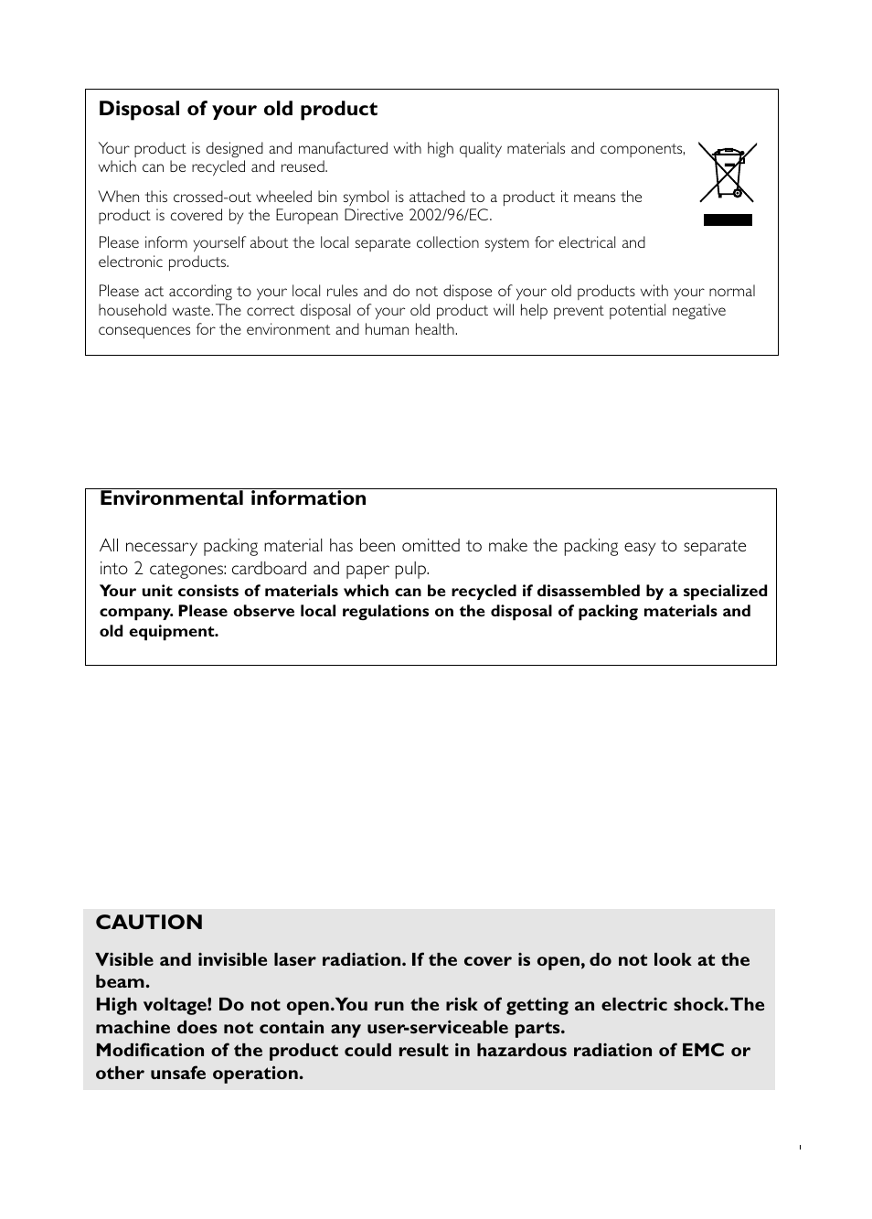 Caution, Environmental information, Disposal of your old product | Philips AJ3915/12 User Manual | Page 11 / 13