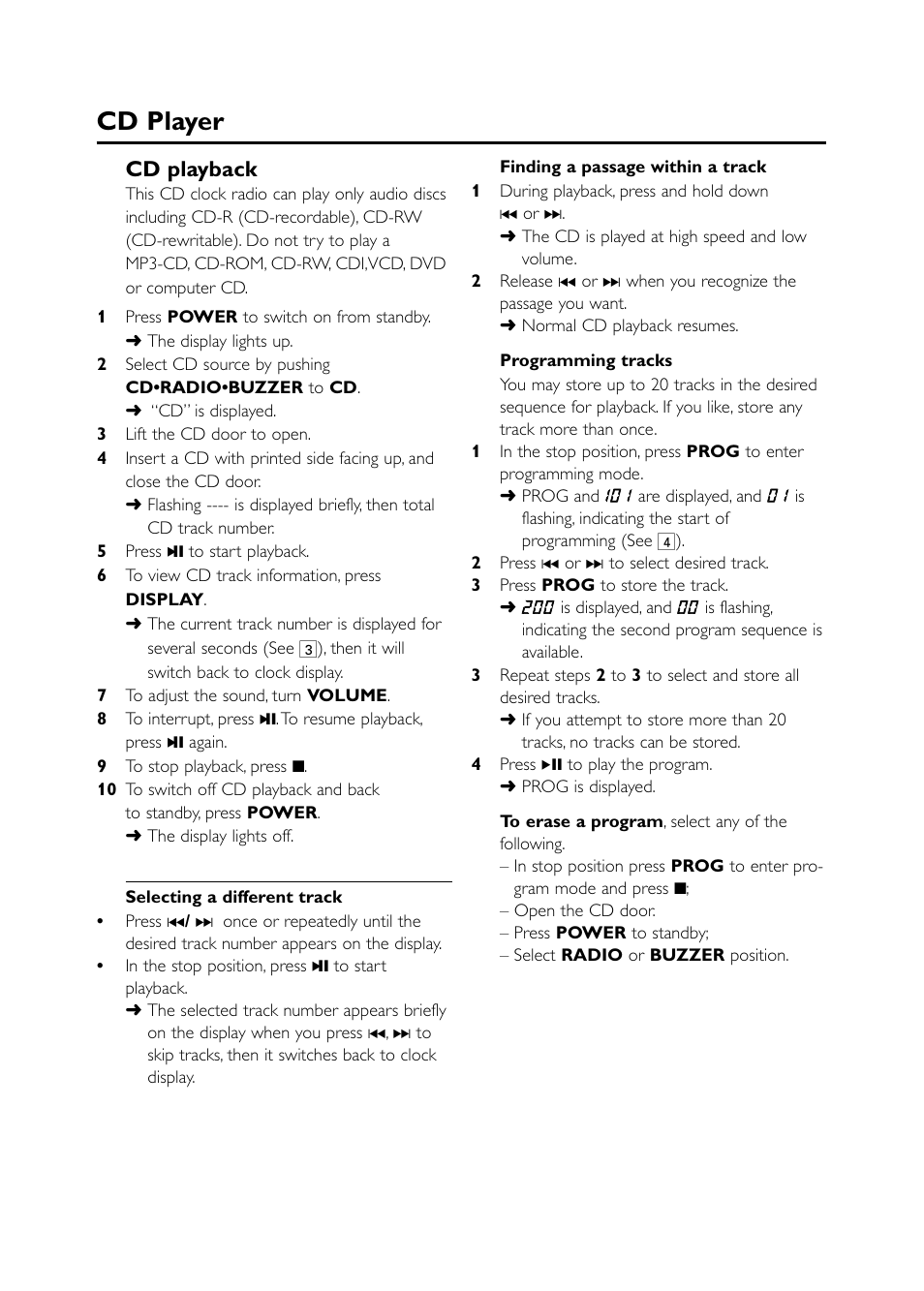 Cd player, Cd playback | Philips AJ3915/12 User Manual | Page 6 / 13