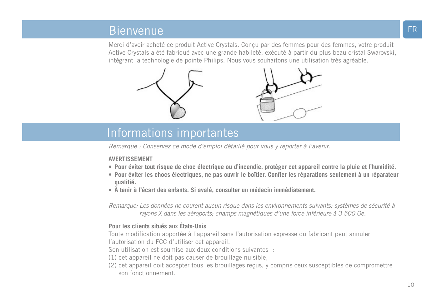 Mode d’emploi, Cliquez ici, Bienvenue informations importantes | Philips FM01SW20 User Manual | Page 10 / 72