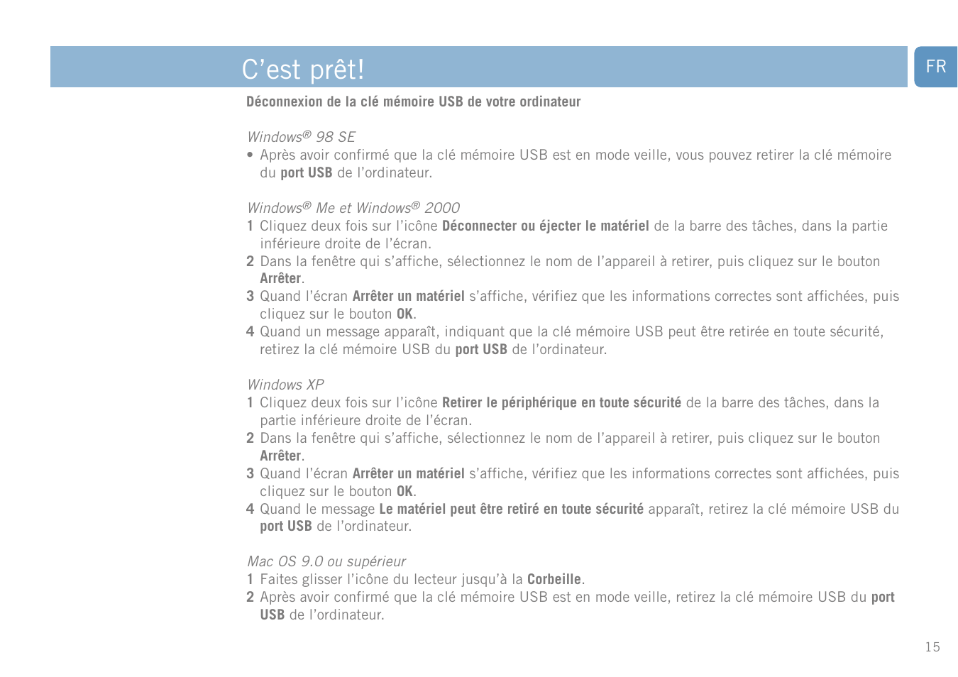 C’est prêt | Philips FM01SW20 User Manual | Page 15 / 72