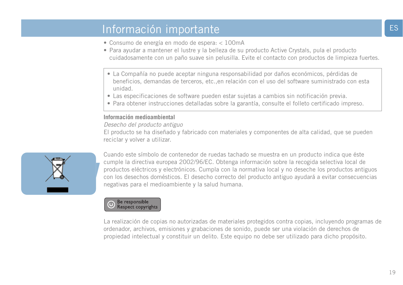 Información importante | Philips FM01SW20 User Manual | Page 19 / 72