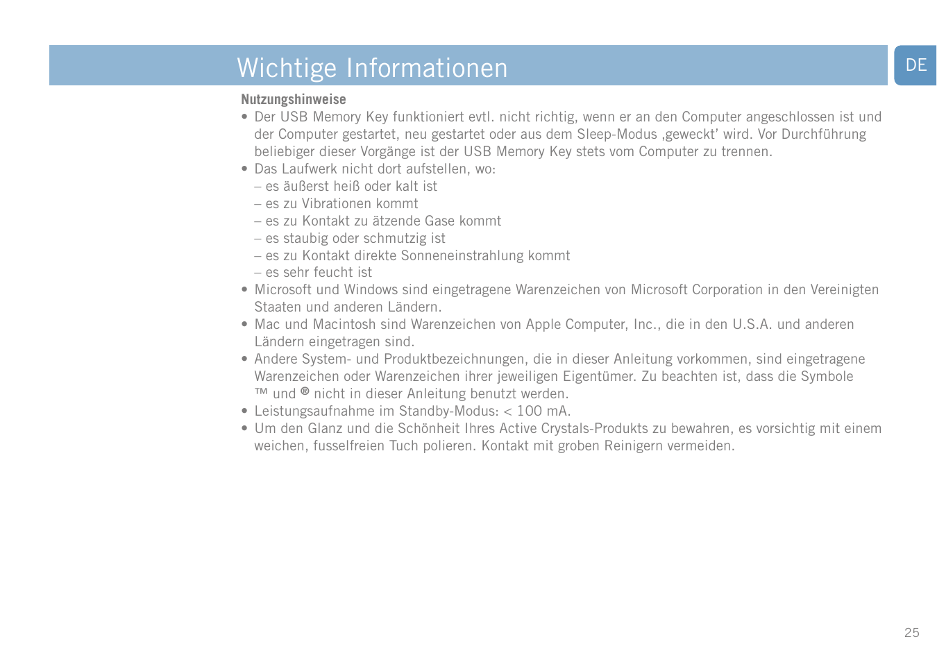 Wichtige informationen | Philips FM01SW20 User Manual | Page 25 / 72