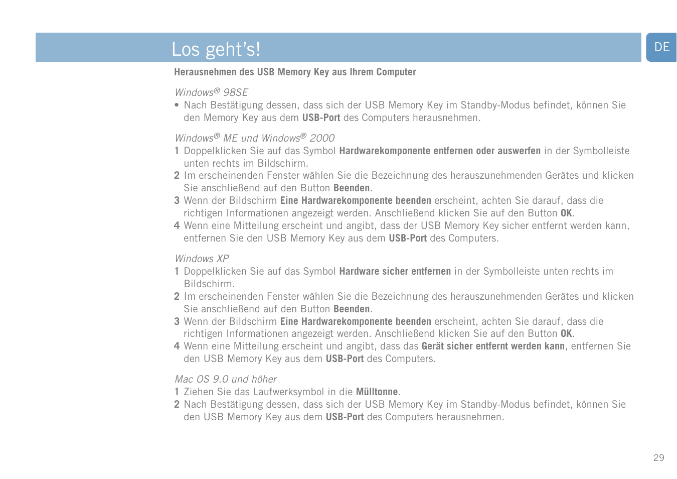 Los geht’s | Philips FM01SW20 User Manual | Page 29 / 72