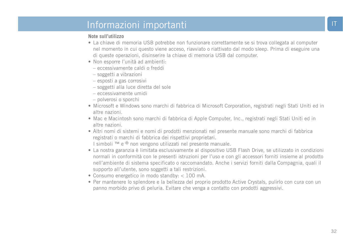 Informazioni importanti | Philips FM01SW20 User Manual | Page 32 / 72