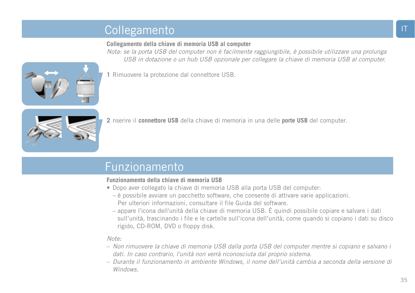 Collegamento, Funzionamento | Philips FM01SW20 User Manual | Page 35 / 72