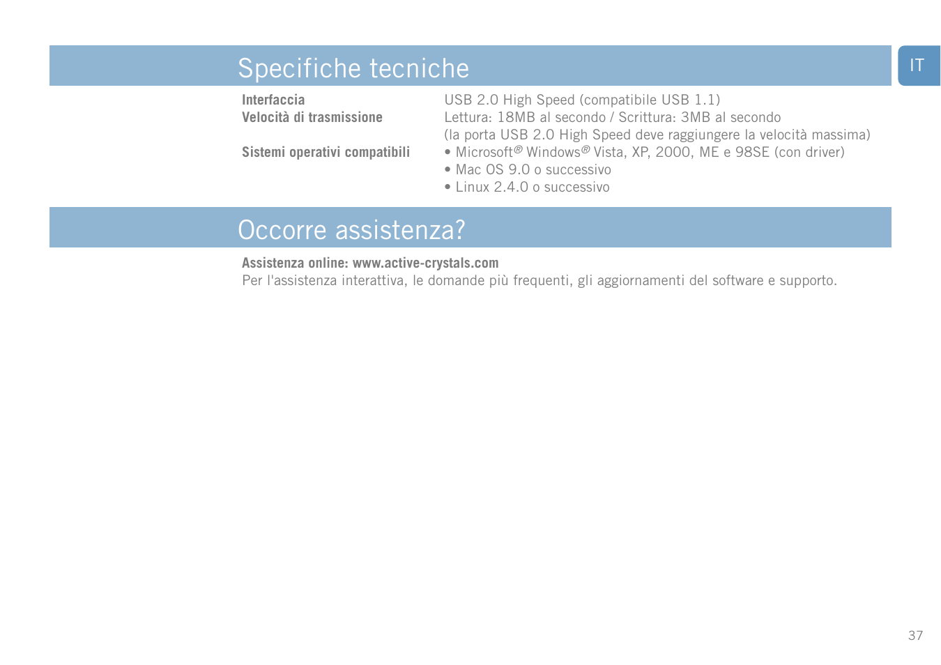 Specifiche tecniche, Occorre assistenza | Philips FM01SW20 User Manual | Page 37 / 72