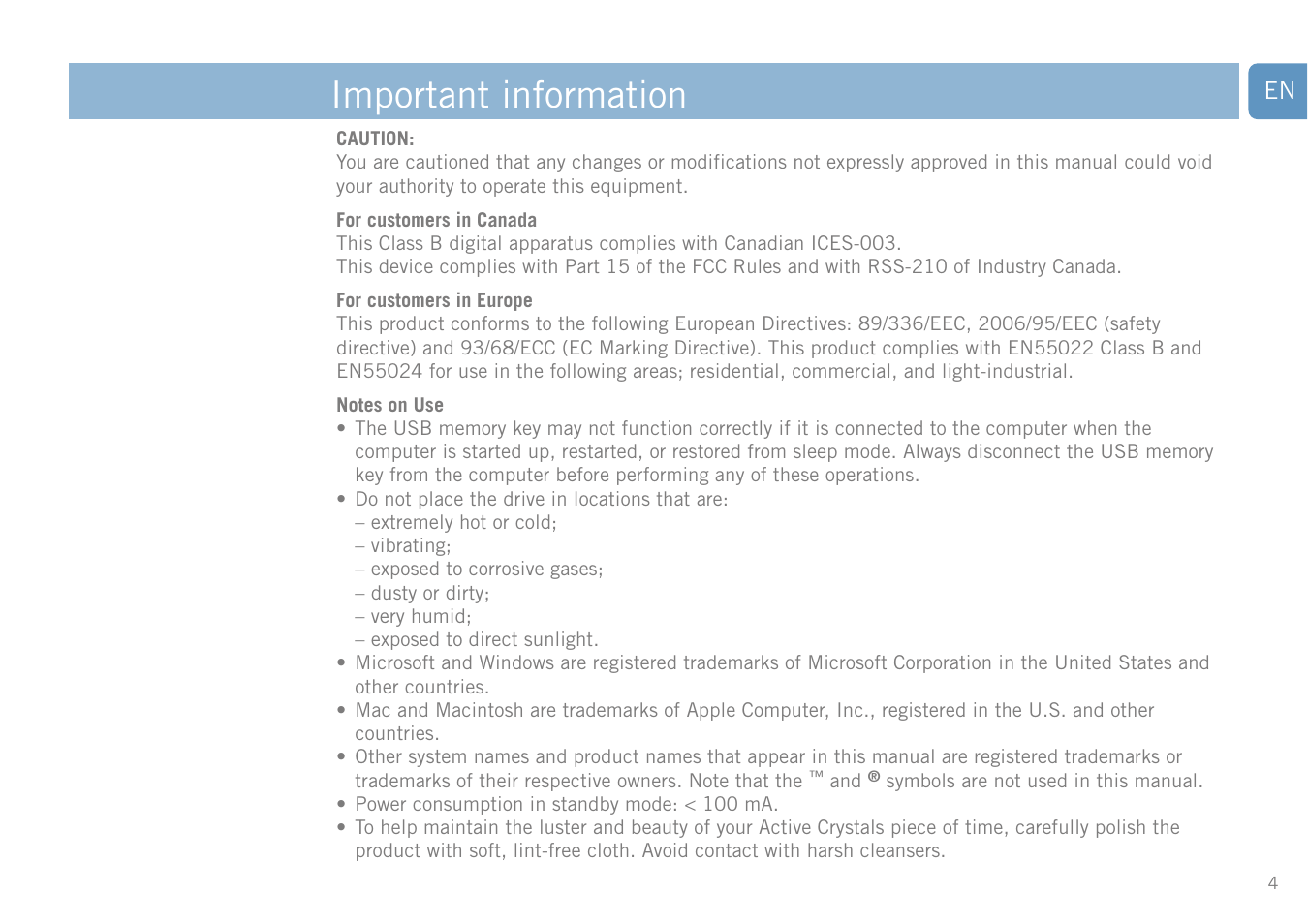 Important information | Philips FM01SW20 User Manual | Page 4 / 72