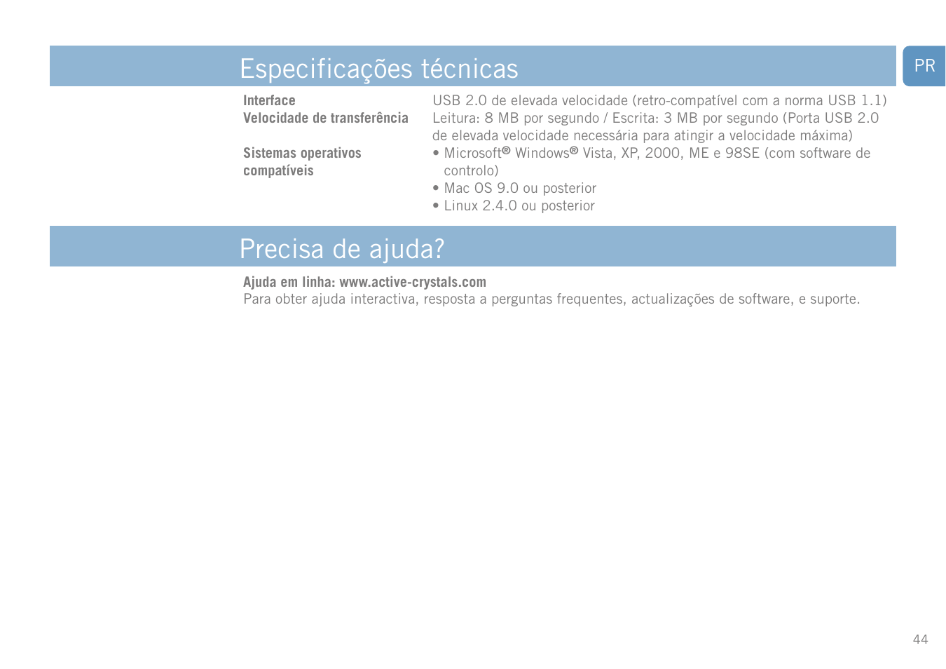 Especificações técnicas precisa de ajuda | Philips FM01SW20 User Manual | Page 44 / 72